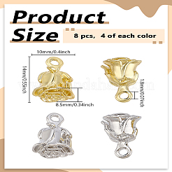 8色ラックメッキ合金ローズチャーム2個  カドミウムフリー＆鉛フリー  花  ミックスカラー  14x10x8.5mm  穴：1.8mm  4個/カラー&nbsp;FIND-LP0005-55