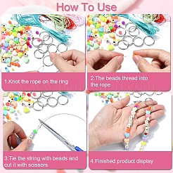 DIY ブレスレット ジュエリー作りキット  アクリルビーズ入り  アイアン分割キーホルダー  ポリエステルワックスコード  ミックスカラー  4~20x0.5~10.5x0.5~6mm  穴：1.5~3.5mm&nbsp;DIY-YW0009-09