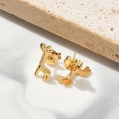 女性用304ステンレススチールスタッドピアス  ゴールドカラー  キリン  13.5x8mm&nbsp;STAS-Z117-15G-01