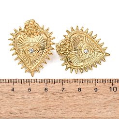 バレンタインデー向け 304ステンレススチール製ラインストーンスタッドピアス（女性用）  ナザールボンジュウのある聖心  ゴールドカラー  35.5x29.5mm&nbsp;EJEW-L315-02G