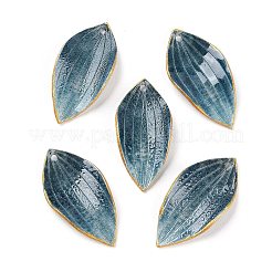 オペークアクリルパーツ  金縁の葉っぱ  士官候補生ブルー  29.5~30x14.5~15.5x1.8~3.6mm  穴：1~1.2mm&nbsp;SACR-D007-04