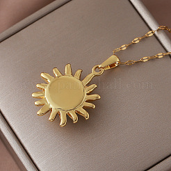 Vintage 304 Stainless Steel Sun Pendant Necklace with Dyed Synthetic Turquoise Stone for Women&nbsp;LS-TN1181