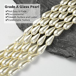 グレードaのガラスパールビーズ  描いた  ドロップ  淡黄色  16x8mm  穴：1mm  約24~26個/連  16.5インチ（42cm）&nbsp;HY-AB426-EM107