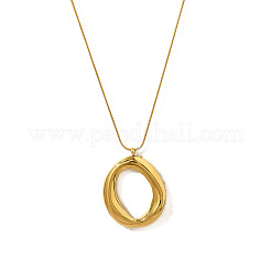 女性用304ステンレススチール製ペンダント付きラウンドスネークチェーンネックレス  18KGP本金メッキ  オーバル  16.93インチ（43cm）  ペンダント：35x30mm&nbsp;WG6E1C5-01
