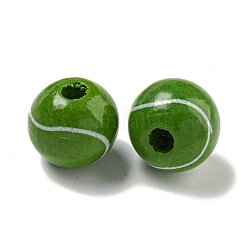 プリントウッドヨーロピアンビーズ  ラウンド  テニス  15.5~16mm  穴：4~4.5mm&nbsp;WOOD-G022-11D