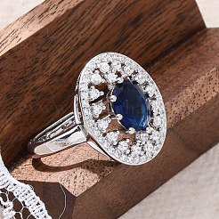 真鍮マイクロパヴェキュービックジルコニア調節可能な女性用リング  オーバル  プラチナ  内径：19mm&nbsp;RJEW-C118-08P