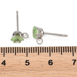 304ステンレススチール製マイクロパヴェキュービックジルコニアスタッドピアス金具  カン付き  薄緑  9x6.3mm  穴：1.6mm  ピン：0.8mm  トレイ：5mm&nbsp;STAS-H240-56P-02
