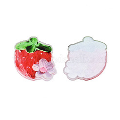 透明プリント アクリル カボション  グリッターパウダー付き  花とイチゴ  レッド  41x36.5x2mm&nbsp;TACR-N016-09