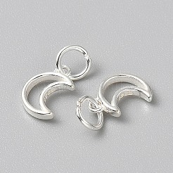 スターリングシルバーの中空チャーム925個  丸カン付き  ムーン  10.5x7.5x1.5mm  穴：3.8mm&nbsp;LS-STER-WH0019-30B