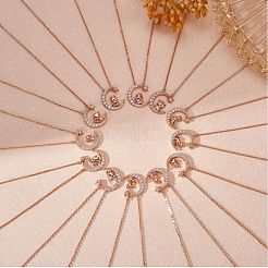 Chinese Zodiac Necklace Ox Necklace 925 Sterling Silver Rose Gold Cattle on the Moon Pendant Charm Necklace Zircon Moon and Star Necklace Cute Animal Jewelry Gifts for Women&nbsp;JN1090B