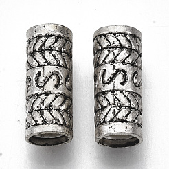 チベット風合金ビーズ  大穴ビーズ  カドミウムフリー＆鉛フリー  コラム  アンティークシルバー  14x5.5mm  穴：4mm  約1041個/1000g&nbsp;TIBE-S320-095AS-LF