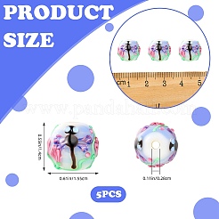 5個の手作りランプワークビーズ  トンボと花の丸  ライトスカイブルー  15~15.5x13.5~14mm  穴：2.8mm&nbsp;LAMP-SZ0001-50D
