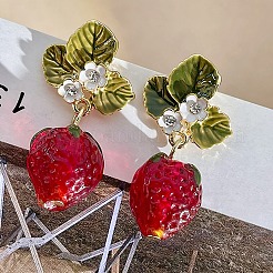 Alloy & Rhinestone & Enamel Leaf Stud Earrings&nbsp;WG2CE66-01