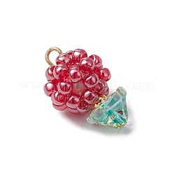 ガラスシードビーズペンダント  丸カン付き  花  ファイヤーブリック  20x12mm  穴：3mm&nbsp;PALLOY-MZ00593-04