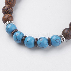 Natural Lava Rock & Wenge Wood Beads & Coconut Stretch Bracelets&nbsp;BJEW-I241-03C