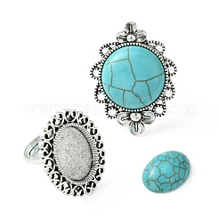 DIY Adjustable Oval/Half Round Synthetic Turquoise & Stainless Steel & Iron Finger Rings Making Kits&nbsp;DIY-FS0006-13