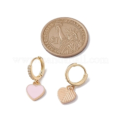 ハート合金エナメルダングルイヤリング  真鍮マイクロパヴェクリアキュービックジルコニアフープピアス（女性用）  ゴールドカラー  24.5x10mm&nbsp;EJEW-JE05819
