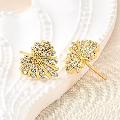 Heart Brass Micro Pave Clear Cubic Zirconia Stud Earrings&nbsp;EJEW-G433-02G