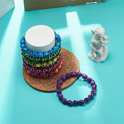 9 個 9 色プラスチック スカル ビーズ ストレッチ ブレスレット セット女性  ミックスカラー  内径：2インチ（5.2cm）  1pc /カラー&nbsp;BJEW-JB08900