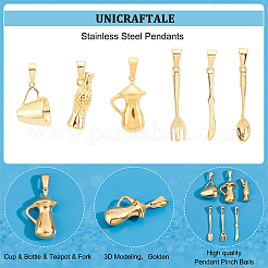 6Pcs 6 Style 304 Stainless Steel Pendants&nbsp;STAS-UN0040-47