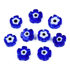 手作りナザールボンジュウランプワークビーズ連売り  花  ブルー  7~9.5x7~9x2.5~3mm  穴：1mm  約54個/連  16.14インチ（41cm）&nbsp;LAMP-N029-018-02