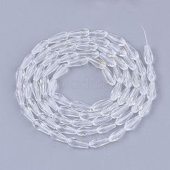 透明ガラスビーズ連売り  多面カット  ティアドロップ  透明  9~10x4mm  穴：1mm  約70~72個/連  63~67cm&nbsp;GLAA-T009-004H