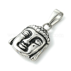 PVD真空メッキ304ステンレスペンダント  仏のチャーム  アンティークシルバー  26x19.5x7mm  穴：8.5x4.5mm&nbsp;STAS-L275-12AS
