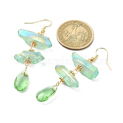 Dyed Natural Quartz Crystal Nugget & Teardrop Dangel Earrings&nbsp;EJEW-TA00314-02