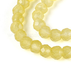 ジェイド風ガラスビーズ連売り  ラウンド  多面カット  ライトカーキ  3x2.5~3mm  穴：0.7~0.8mm  約133~137個/連  13.78~14.37''（35センチメートル）&nbsp;LS-GLAA-T028-3mm-11J