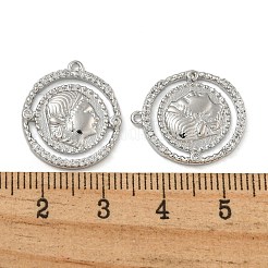 真鍮舗装クリアキュービックジルコニアペンダント  カドミウムフリー＆ニッケルフリー＆鉛フリー  肖像画付き円形  プラチナメッキ  20x17x2mm  穴：1mm&nbsp;KK-N254-101P