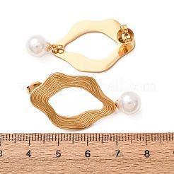 304ステンレススチール製スタッドダングルイヤリング  ナゲット  プラスチック模造パールと  ゴールドカラー  30x20mm&nbsp;SA-CBA751F-11G