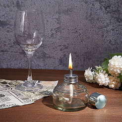 ガラスアルコールバーナー  交換用コットントーチ芯付き  透明  バーナー: 85.5x77mm  1 PC  芯: 160x6.5x4.5mm  10個。&nbsp;FIND-CA0008-89