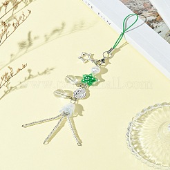ガラス＆合金＆アクリル携帯ストラップ  グリーン  16cm&nbsp;HJEW-FS00005