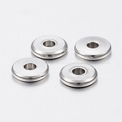 変色しにくい304ステンレススチールビーズ  フラットラウンド  ステンレス鋼色  6x1mm  穴：2mm&nbsp;STAS-H426-01-6MM