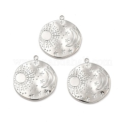 変色しない304ステンレススチールペンダント  月と太陽とフラットラウンド  ステンレス鋼色  22x21x2.5mm  穴：1.6mm&nbsp;X1-STAS-A066-02P