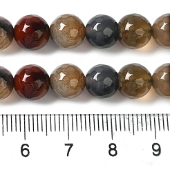 染色・加熱された天然ファイヤーアゲートビーズ連売り  多面カット  ラウンド  キャメル  8mm  穴：1.2mm  約48個/連  36cm&nbsp;G-P539-B01-04