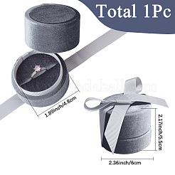 丸型ベルベット指輪のパッケージボックス  リボン付き  濃いグレー  6x5.5cm&nbsp;CON-SC0001-20