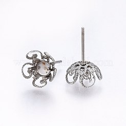変色しない201ステンレススチールスタッドピアスセッティング  304ステンレスピン付き  花  ステンレス鋼色  トレイ：5mm  16x10mm  ピン：0.8mm&nbsp;LS-STAS-I095-12P