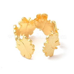 Ion Plating(IP) 304 Stainless Steel Maple Leaf Open Cuff Ring for Women&nbsp;RJEW-E063-18G