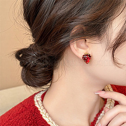 アロイ樹脂スタッドピアス  苺  ゴールドカラー  ファイヤーブリック  17x14mm&nbsp;FS-WG37863-01