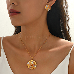 ヴィンテージ真鍮フラワースタッドピアス＆ペンダントネックレスセット（女性用）  ミックスカラー  ネックレス：15.35インチ（39cm）&nbsp;GX0919