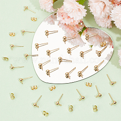 304ステンレススチールボールスタッドピアス金具100個  ループとイヤーナット100個付き  ゴールドカラー  15x7x4mm  穴：1.7mm  ピン：0.8mm&nbsp;STAS-SP0001-55G