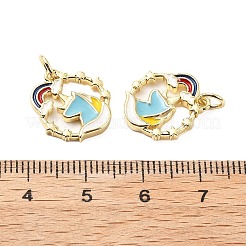 真鍮製エナメルチャーム  丸カン付き  ラックめっき  18KGP本金メッキ  鉛フリー＆カドミウムフリー  長持ちメッキ  ユニコーン  15.5x14x2mm  穴：3.3mm&nbsp;KK-L237-028G-01