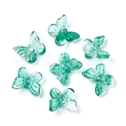 電気メッキガラスビーズ  金色の箔付き  蝶  アクアマリン  10x11x4mm  穴：1mm&nbsp;EGLA-E059-E03