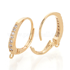 Brass Cubic Zirconia Huggie Hoop Earring Findings&nbsp;X-KK-S340-43G