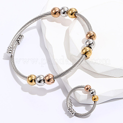 201 Stainless Steel Twisted Cuff Bangle & Finger Ring Sets&nbsp;GX8915-2