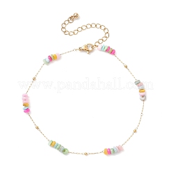 Dyed Disc Natural Shell Beaded 304 Stainless Steel Link Chain Anklets&nbsp;AJEW-AN00725