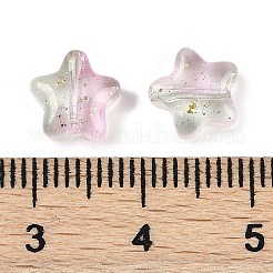 透明スプレー塗装の艶消しガラスビーズ  きらめき力  スター  パールピンク  8x8x4mm  穴：1mm&nbsp;X2-GLAA-NH0003-01A