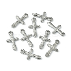 変色しない304ステンレススチールペンダント  クロスチャーム  ステンレス鋼色  20x11.5x2mm  穴：2mm&nbsp;LS-STAS-F294-01F-P