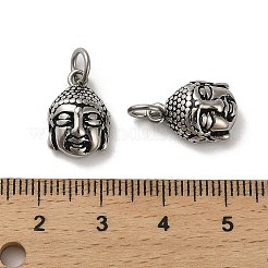 304ステンレスペンダント  丸カン付き  仏頭のチャーム  アンティークシルバー  15x10x6mm  穴：4mm&nbsp;STAS-G348-05AS